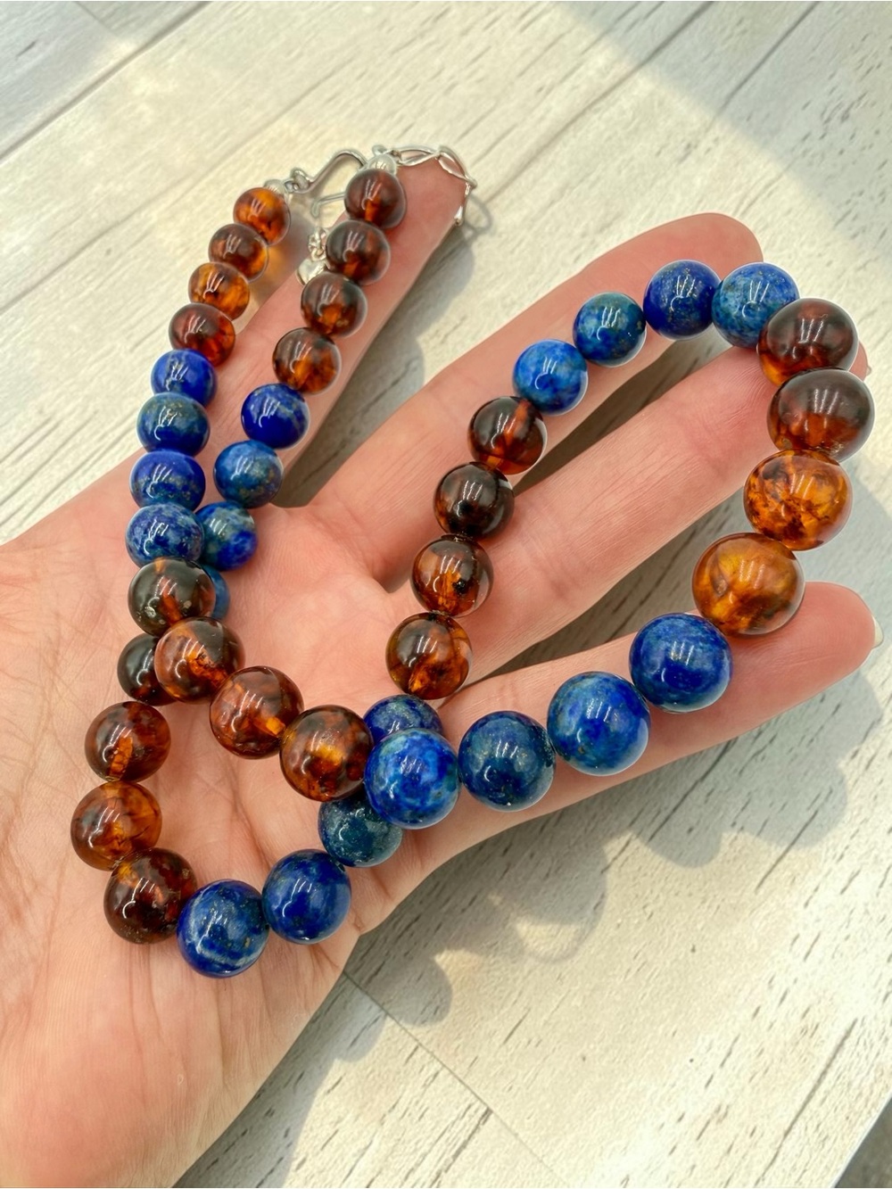 Jay King DTR Lapis Amber Bead Necklace Sterling 18-20” Adjustable Southwest Boho - Picture 10 of 17